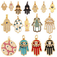 Luxurious Trendy Hamsa Hand Shape Strip Amulet Charm Pendant,Evil Eye Inlaid Zircon Natural Pearl Shell Agate Malachite Necklace