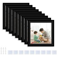 8x8 Picture Frame Set of 9 Display Pictures 5x5 with Mat or 8x8 W/O Mat Photo Tiles Wall Gallery with Restickable Tapes