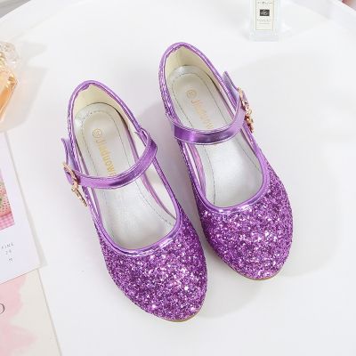 ULKNN Girls Purple High Heels For Kids Princess RED Leather Shoe Footwear Childrens Party Wedding Shoes Round Toe 1-3CM