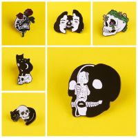 Punk Skulls Badges for Backpack Black Cat Skull Badges Metal for Clothes Enamel Pins Badge Brooch Clothes Lapel Pin Jewelry Gift