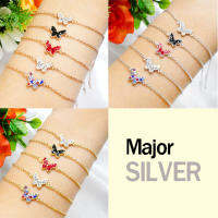 สร้อยข้อมือเงินแท้ 92.5 % ยาว 7 นิ้ว จี้ผีเสื้อ ติดพลอย  Major Silver