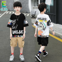 ES Boys suit, big children, handsome short sleeves, boys summer sports suit Student summer short sleeve and shorts set