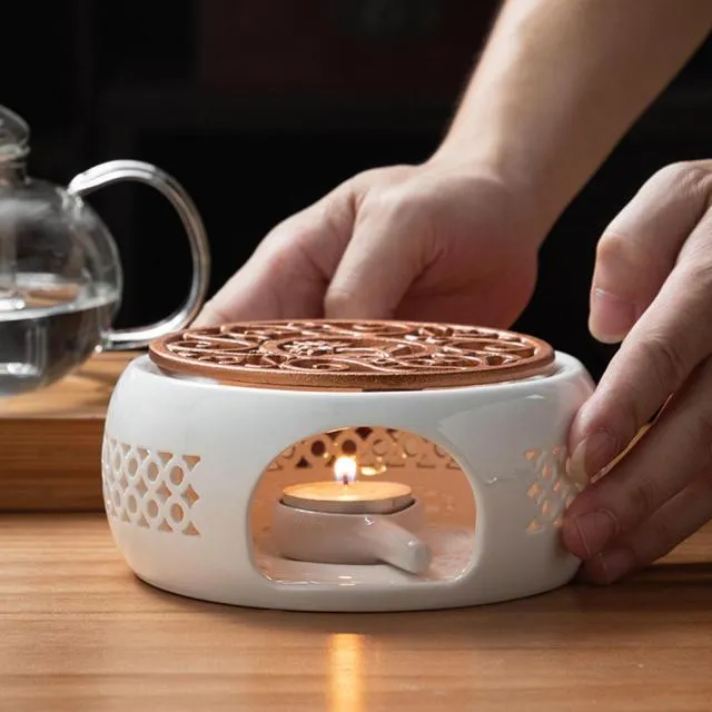 Ceramic Teapot Warmer Coffee Warmer Base With Tealight Tray Tea Heater