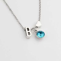 Birthstone Necklace /Tiny Letter Necklace / Initial amp; Birthstone /Girl Gift /Bridal Gift Necklace /Letter Heart Charm Necklace