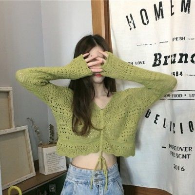 Korean House 2020 new Women Clothes cropped top hollow ice silk sweater loose thin sweater women