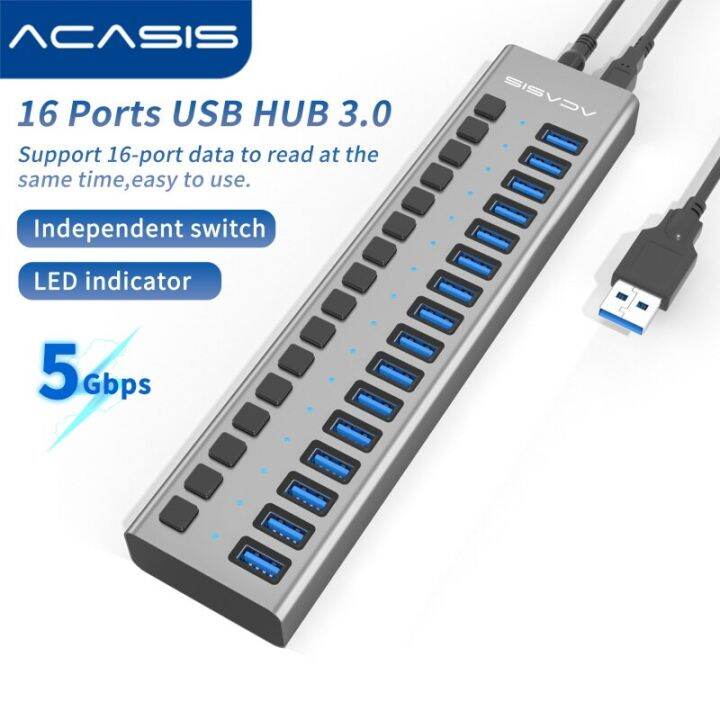 ACASIS USB HUB 3.0 16 Port ยูเอสบีฮับ 16 ช่อง มีสวิทช์เปิดปิด พร้อมอะแดปเตอร์ (มือสอง) Lazada
