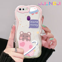 Jjlingji เคสสำหรับ OPPO F9 F9 Pro U1 Realme A7x เคส2 Pro ลายหมีเงินลายคลื่นเนื้อครีมกันกระแทกแบบใสนิ่มเคสมือถือโปร่งใสลายกล้องถ่ายรูปที่สร้างสรรค์ซิลิกาเจลฝาครอบป้องกัน