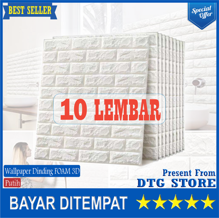 10 LEMBAR!! PROMO Sticker Wallpaper Dinding 3D Embosed Model Batu Bata
