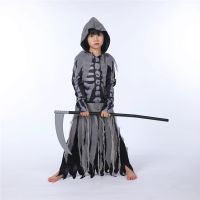 Scary Halloween Grim Reaper Costume Scary Spooky Jumpsuit Easter Devil Role Play Hooded Dress Girls Holiday Glow Gloves Girls