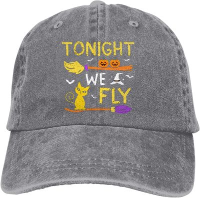 Tonight We Fly with Broom Funny Halloween Hat,Baseball Cap Sun Protection Trucker Cotton Denim Dad Hat