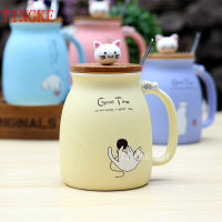 450ml Cartoon Ceramic Cute Cat Cup with Lid and Spoon Coffee Cup Home Milk Tea Cup Breakfast Cup Drink Novelty Gift