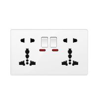 ❐△ White Universal Double 5-pin Wall Power Outlet Electrical Switch with Socket 220V 10-pin Plug Socket with LED Indicator Light