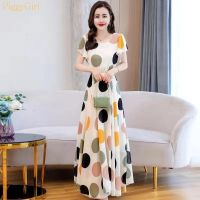 COD DSTGRTYTRUYUY PiggyGirl-New Fashion Casual Skirt Long Waist Big Wave Point French Retro Beach Dress Women Tide