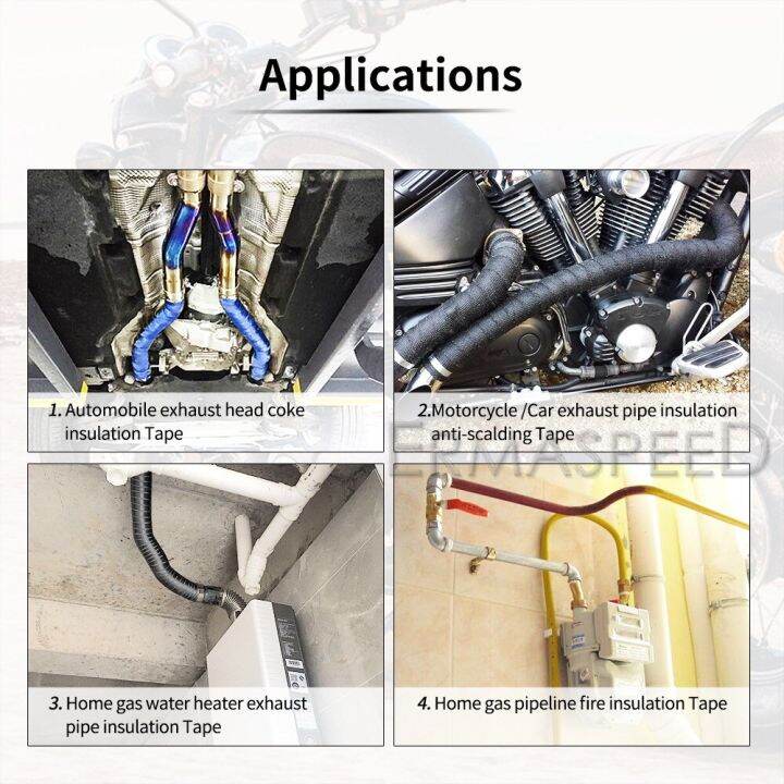 เทปหุ้มด้วยใยแก้วเทปพันท่อไอเสียขนาด50มม-ท่าความร้อนหุ้มด้วยพิทไบค์สีดำแบบสากล