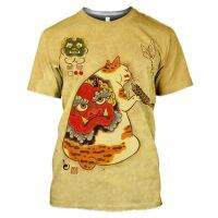 Japanese Tattoo Samurai Cat Mens T-Shirt 3D Printing Anime Cat Funny Pattern T-Shirt Unisex Summer Casual Fashion Top Oversized