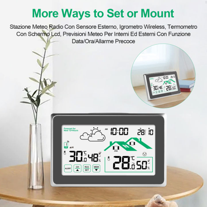 stazione-meteo-วิทยุ-sencuseo-no-igrometro-wireless-termometro-con-schermo-lcd-previsioni-meteo-ต่อ-interni-ed-มุ้งลวดข้อมูล-ora-allarme-precoce