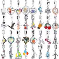 2022ใหม่สีเงินรองเท้าเด็กผู้หญิง Sun Paw พิมพ์ Cherry Dangle Charm ลูกปัด Fit Original สร้อยข้อมือสร้อยคอเครื่องประดับ Gift