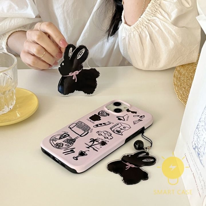 for-เคสไอโฟน-14-pro-max-cute-rabbit-pop-grip-chain-detachable-border-two-piece-เคส-phone-case-for-iphone-14-pro-max-plus-13-12-mini-11-for-เคสไอโฟน11-ins-korean-style-retro-classic-couple-shockproof-p