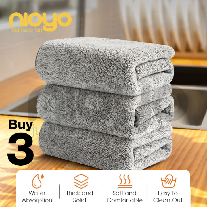 Cheap 1/3Pcs Bamboo Charcoal Towel Kitchen Soft Fluff Rags Non