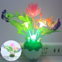 卐✹ LED Colorful lotus Flower US Plug Sensor Night Light Luminous Lamp Home Bedroom Decoration Novelty Light Flower Plant Nightlight