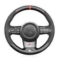 Black Carbon Fiber Suede Red Marker Hand-stitched Soft Car Steering Wheel Cover for Toyota Yaris GR 2020 2021 2022