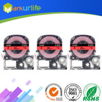 3 Packs SC24R Red Label Black Text 24mm Printer Tape Compatible EPSON Label Printer Ribbon, For King Jim TEPRA Tape