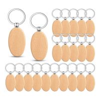 50 Pieces Wooden Keychain Oval Wood Engraving Blanks Unfinished Wooden Key Ring Key Tag for DIY Gift Crafts (Oval)