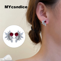 Gorgeous Red Cubic Zirconia ต่างหูผู้หญิง Ear Stud Piercing หรูหรา Elegant Lady S ต่างหูสำหรับปาร์ตี้ใหม่แฟชั่น Jewelry