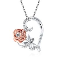♕۞✥ Rose Love Heart Pendant Crystal Rhinestone Necklace Silver Color Romantic Valentine Gift For Women Wedding Jewelry Necklace