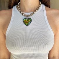 Y2K Jewelry Colorful Heart Pendant Necklace For Women Fashion Vintage Harajuku Punk Hip Hop Necklace Charm 90s Aesthetic Party Fashion Chain Necklaces