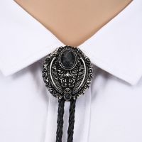 Original handmade leather bolo tie small triangle natural pine stone for men women birthday novelty gift