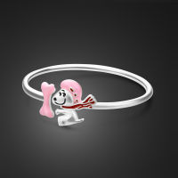 Solid silver children jewelry gift. 100 999 sterling silver cute pink dog &amp; bow bracelet. Suitable for 0-10 year old baby girl
