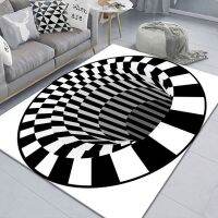 3D Bottomless Hole Optical Illusion Area Rug Car for Living Room Swirl Print Round Grid Car Non-Slip MatSBPH