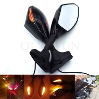 Universal Motorcycle Rear View Side Wing Mirrors w/ LED Turn Signal Light For Yamaha Tmax 500 530 XJR 400 1300