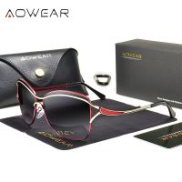 AOWEAR แว่นกันแดดโพลาไรซ์วินเทจทรงตาแมวสุดหรูสำหรับผู้หญิงโอเวอร์ไซต์ไล่เฉดสีแว่นตากันแดด UV400ผู้หญิงแว่นตากันแดด Gafas แว่นตาทรงแคทอาย