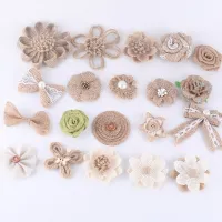 Burlap hemp rope small flower childrens decoration handmade diy made burlap flower bow ornaments pastoral style material Traps  Drains