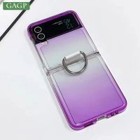 For Samsung Z Flip 4 Gradient Color Phone Case Luxury Finger Ring Phone Case For Samsung Galaxy Z Flip 4 3 Transparent Back Case