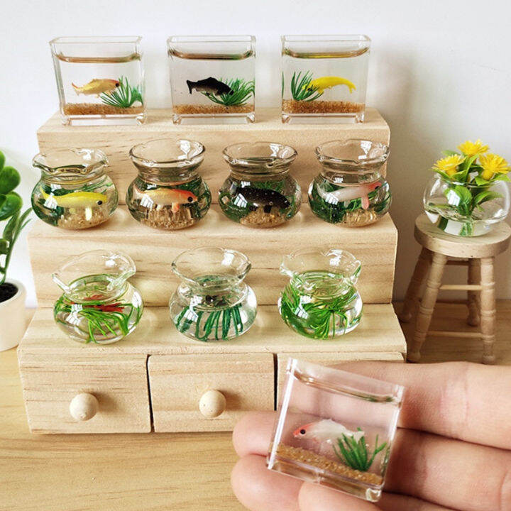 MQ Dollhouse Accessories Mini Fish Tank Goldfish Bowl 112 Scale