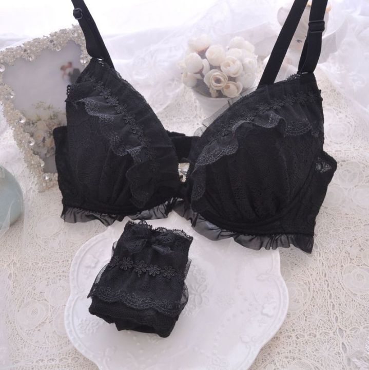 2021Japanese Sexy Girls Underwear Set Women Intimates Comfortable Lingeire Gothic Push Up Underwire Bra and Pany Set Embroidery 2020