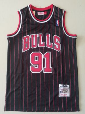 Ready Stock Ready Stock Hot Sale Mens Chicago Bulls 91 Dennis Rodman Hardwood Classics Black Stripes Jersey