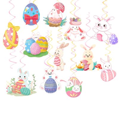 Easter Decoration Ramadan Decoration Theme Party Cute Rabbit Egg Spiral Pendant Spiral Flag Props Happy Easter Party Supplies