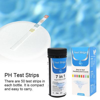 7 in 1 50PCS Water Quality Detection Test Strips Aquarium Fish Tank Residual Chlorine Test Paper for Pool PH Level Test Inspection Tools