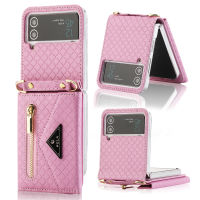 เคสโทรศัพท์คาดลำตัวสำหรับ Samsung Galaxy Z Flip 3 4 5 5 5G ช่องใส่การ์ดเครดิต Flip5 Flip4ฝาหลังหนังกันกระแทกพร้อมสายคล้อง