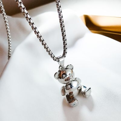 Movable Bear Pendant Necklace Stainless Steel Women MenCharm Necklace Hiphop Trend Punk Couple Sweater Chain Party Jewelry