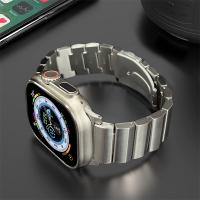 สายไทเทเนียมแข็งสำหรับ WatchUltra2 Apple 49มม. สาย S9สายข้อมือโลหะหรู8 7 SE 6 45มม. 44มม. 42มม. สายนาฬิกาข้อมืออะไหล่สำหรับ IWatch Series