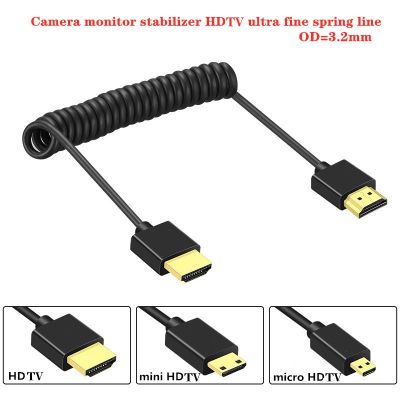 Super Soft Micro Mini HD cable male to male HDTV 2.0V Thin 4k hd Light-weight Portable SLR camera Telescopic spring cable