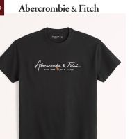 เสื้อยืดแขนสั้น คอกลม พิมพ์ลายโลโก้ Abercrombie &amp; Fitch ทรงหลวม สําหรับผู้ชาย