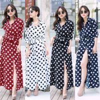 J8527 Maxi Dress แม็กซี่เดรสเชิ้ตลายจุดเล็ก