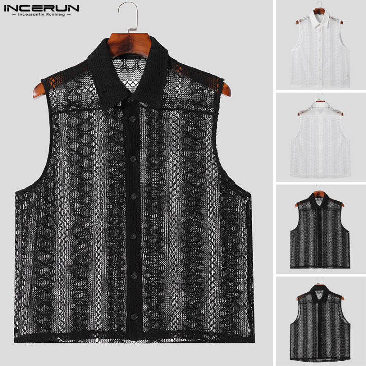 incerun-เสื้อแขนกุดกลวงออกลายดอกไม้สำหรับผู้ชาย-เสื้อเสื้อลูกไม้วินเทจปกอเนกประสงค์-สไตล์เกาหลี