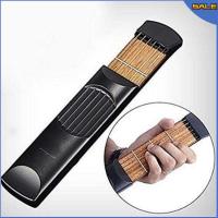 Portable Pocket Acoustic Guitar Practice Tool Gadget Chord Trainer 6 String 4 Fret Model for Beginner | Birthday Gift For kids (Black shell, four-fret maple + cloth bag + adjustment lever (without box))